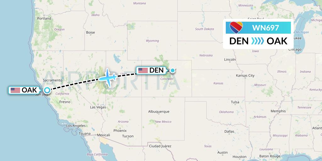 WN697 Southwest Airlines Flight Map: Denver to Oakland