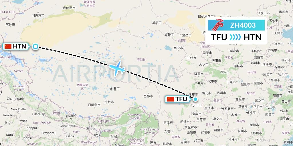 ZH4003 Shenzhen Airlines Flight Map: Chengdu to Hotan