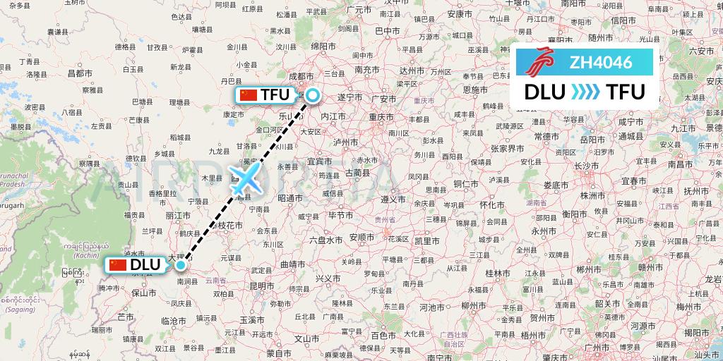 ZH4046 Shenzhen Airlines Flight Map: Dali to Chengdu
