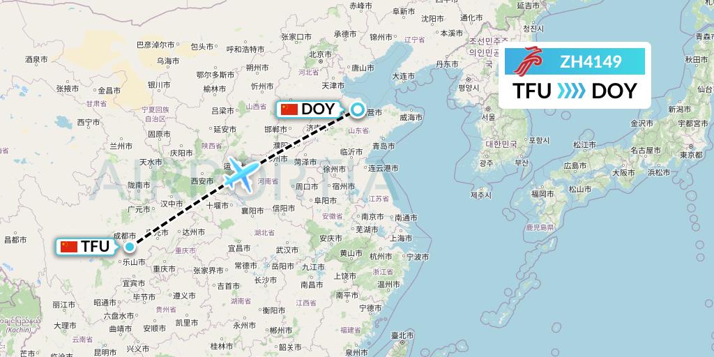 ZH4149 Shenzhen Airlines Flight Map: Chengdu to Dongying
