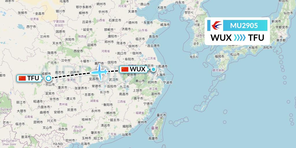 MU2905 China Eastern Airlines Flight Map: Wuxi to Chengdu