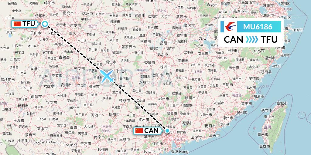 MU6186 China Eastern Airlines Flight Map: Guangzhou to Chengdu