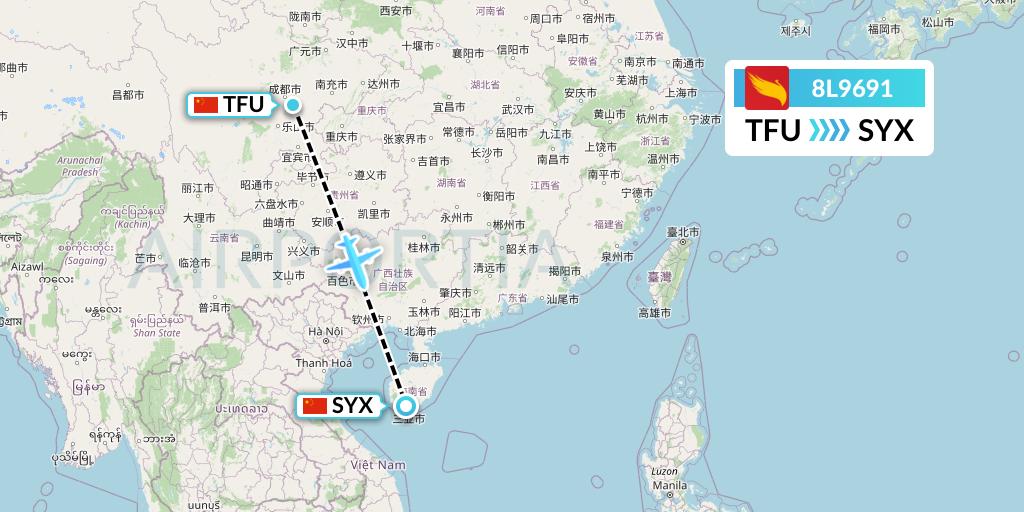 8L9691 Lucky Air Flight Map: Chengdu to Sanya