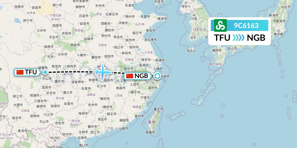 9C6163 Spring Airlines Flight Map: Chengdu to Ningbo