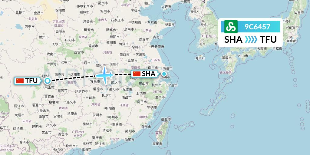 9C6457 Spring Airlines Flight Map: Shanghai to Chengdu