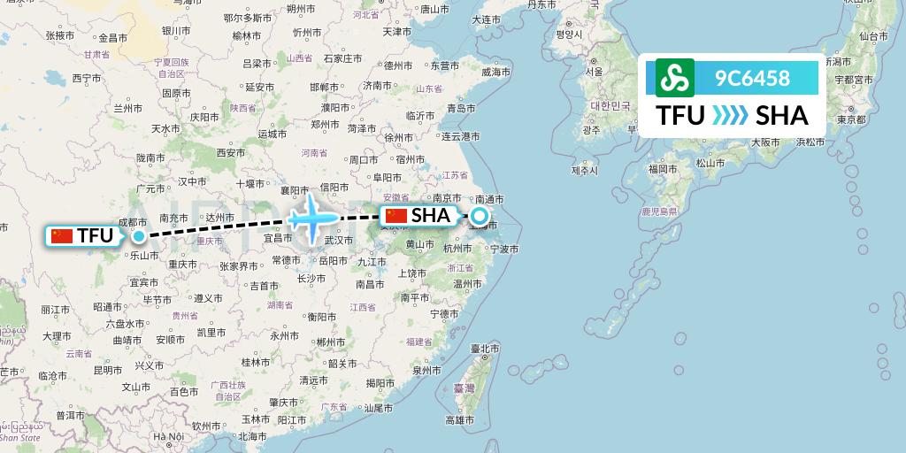 9C6458 Spring Airlines Flight Map: Chengdu to Shanghai