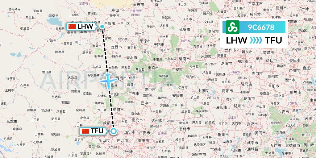 9C6678 Spring Airlines Flight Map: Lanzhou to Chengdu