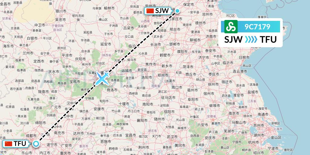 9C7179 Spring Airlines Flight Map: Shijiazhuang to Chengdu