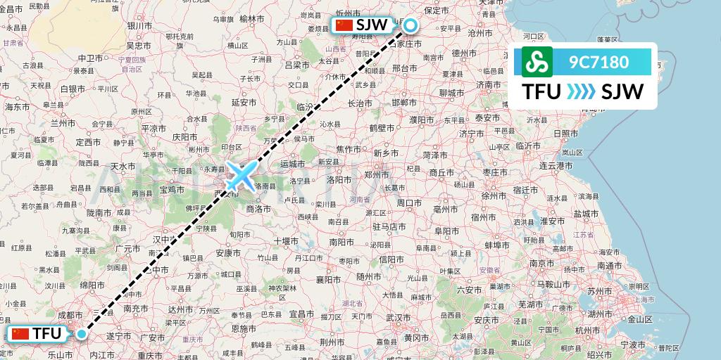 9C7180 Spring Airlines Flight Map: Chengdu to Shijiazhuang