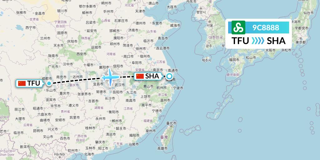 9C8888 Spring Airlines Flight Map: Chengdu to Shanghai