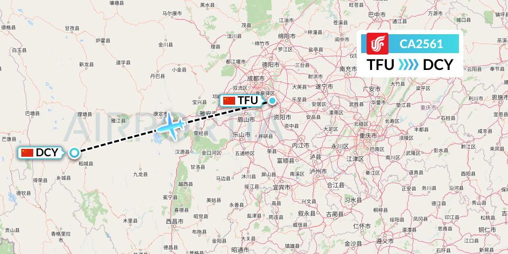 CA2561 Air China Flight Map: Chengdu to Daocheng