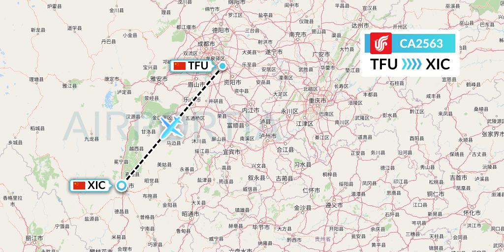 CA2563 Air China Flight Map: Chengdu to Xichang