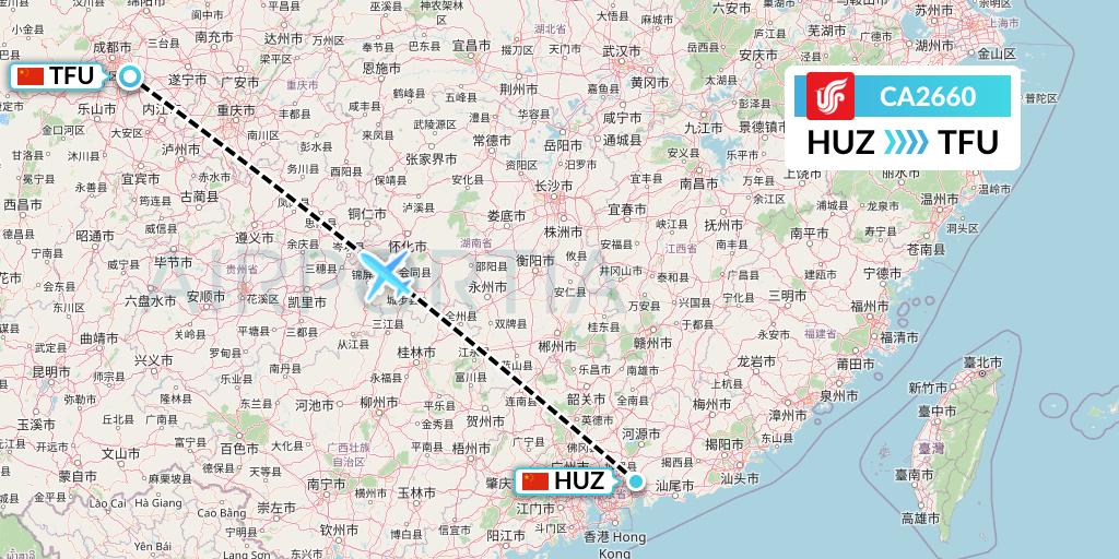 CA2660 Air China Flight Map: Huizhou to Chengdu
