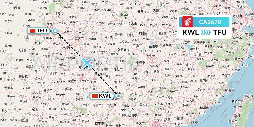 CA2670 Air China Flight Map: Guilin to Chengdu