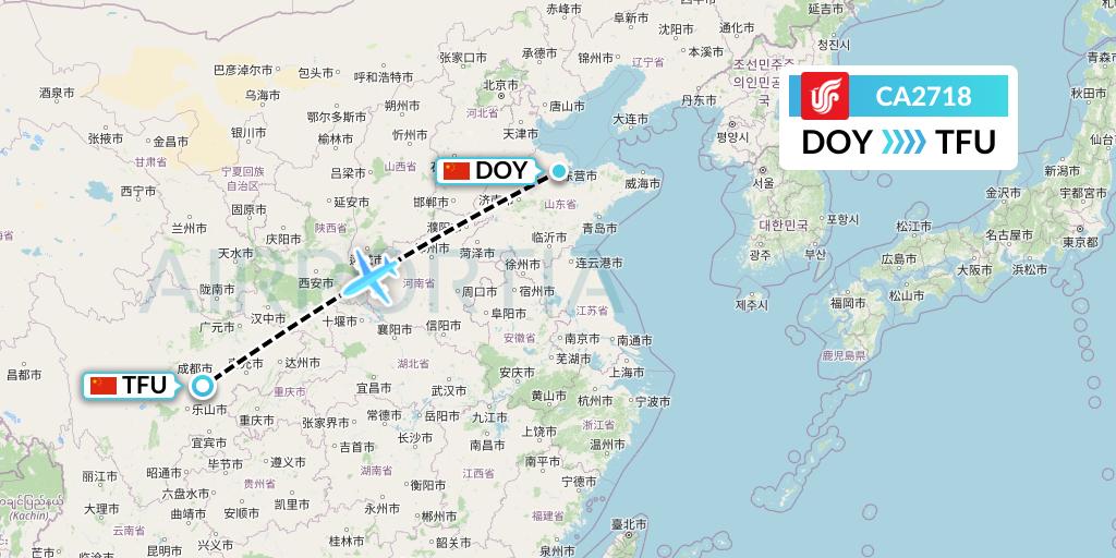 CA2718 Air China Flight Map: Dongying to Chengdu