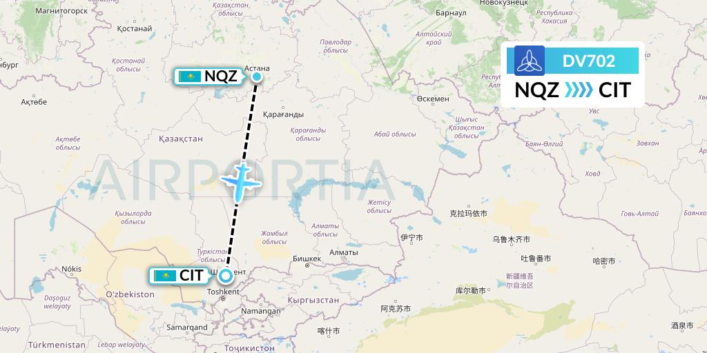 DV702 SCAT Flight Map: Astana to Shymkent