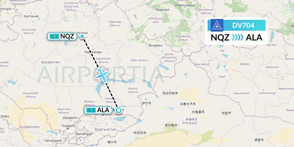 DV704 SCAT Flight Map: Astana to Almaty