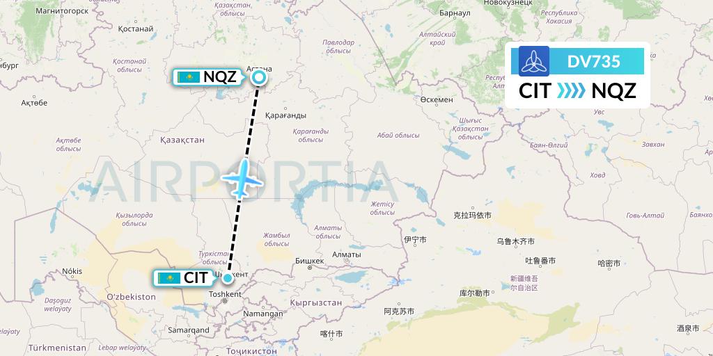 DV735 SCAT Flight Map: Shymkent to Astana