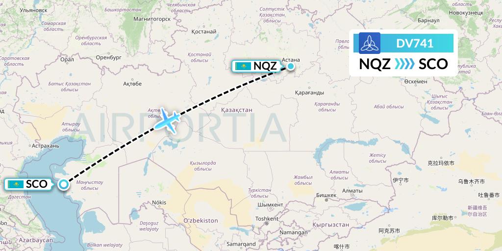 DV741 SCAT Flight Map: Astana to Aktau