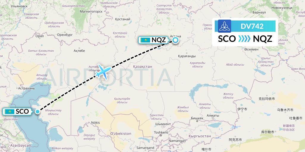 DV742 SCAT Flight Map: Aktau to Astana