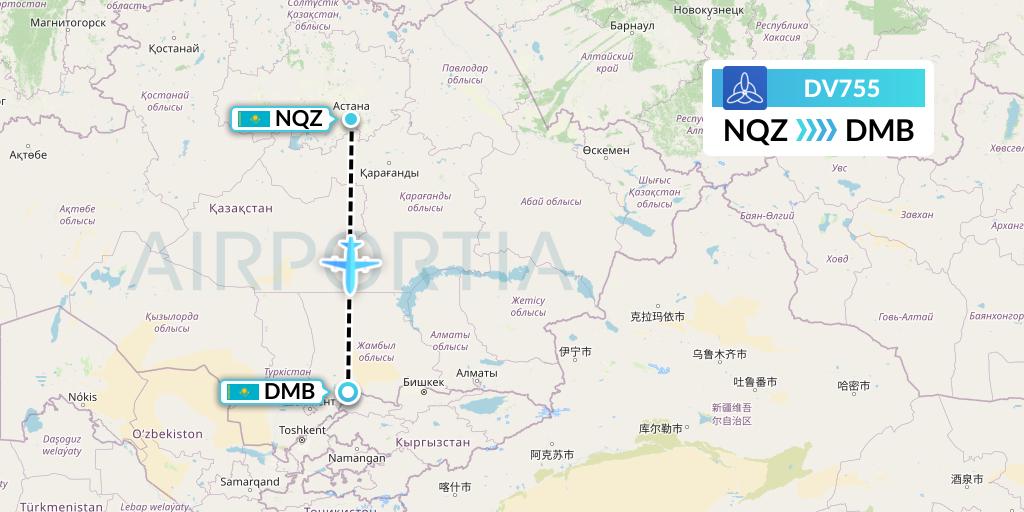 DV755 SCAT Flight Map: Astana to Taraz
