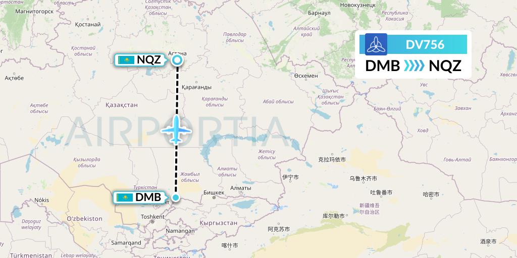 DV756 SCAT Flight Map: Taraz to Astana