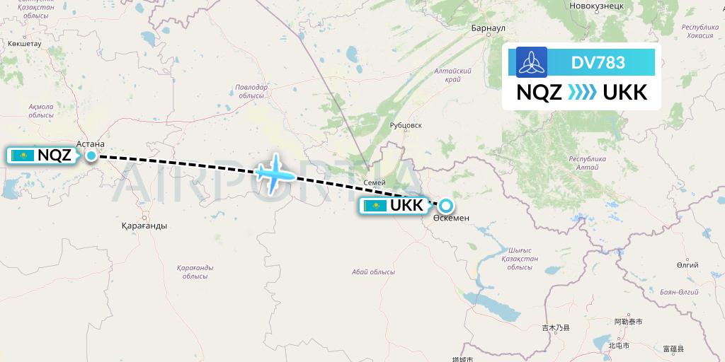 DV783 SCAT Flight Map: Astana to Oskemen