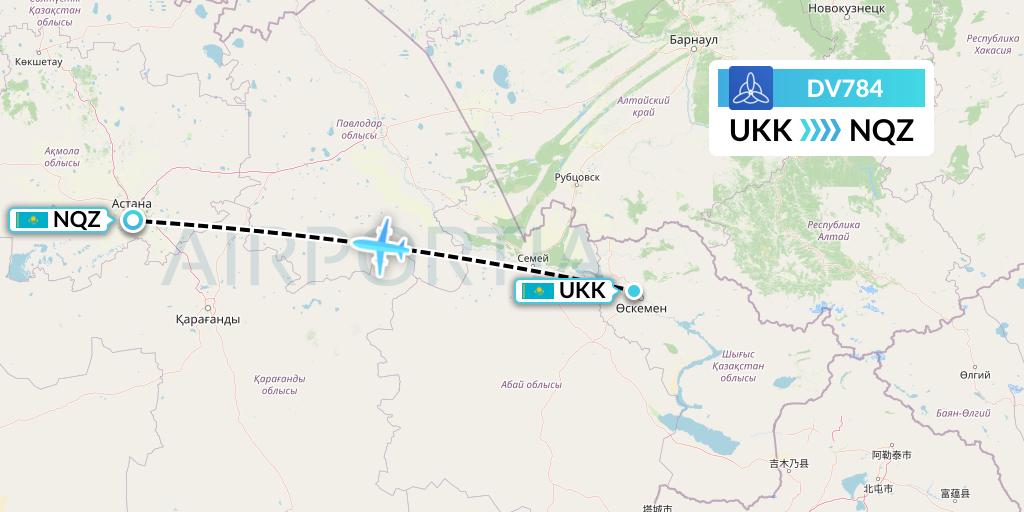 DV784 SCAT Flight Map: Oskemen to Astana