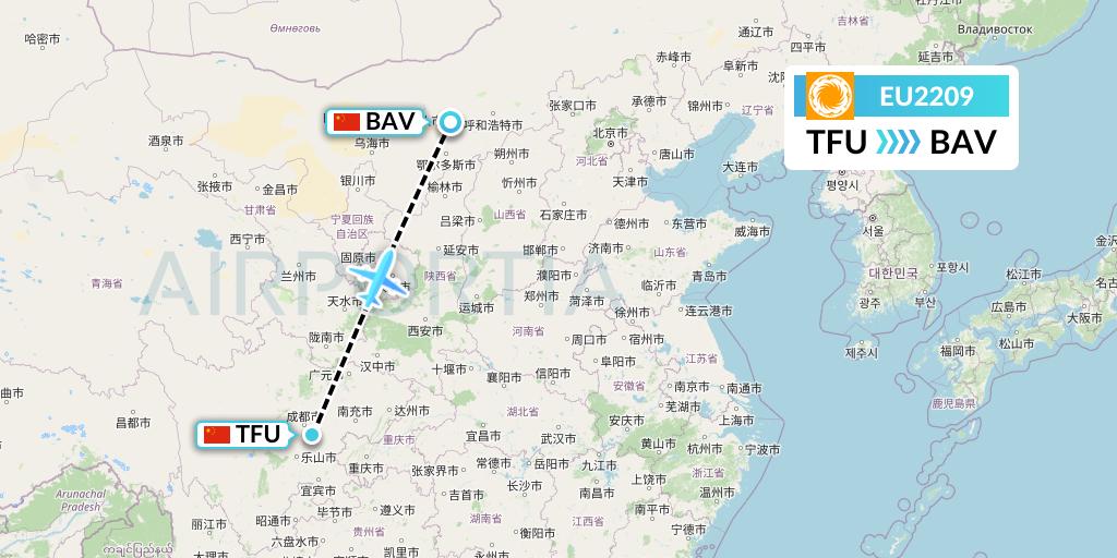 EU2209 Chengdu Airlines Flight Map: Chengdu to Baotou