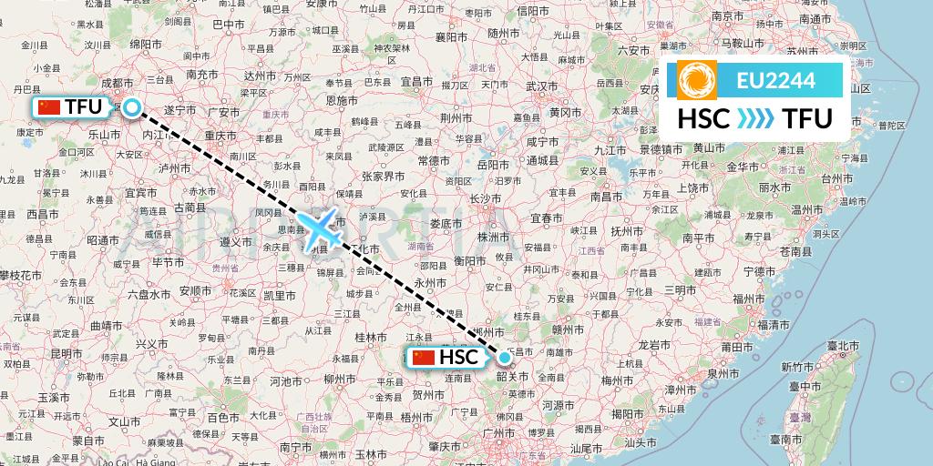 EU2244 Chengdu Airlines Flight Map: Shaoguan to Chengdu