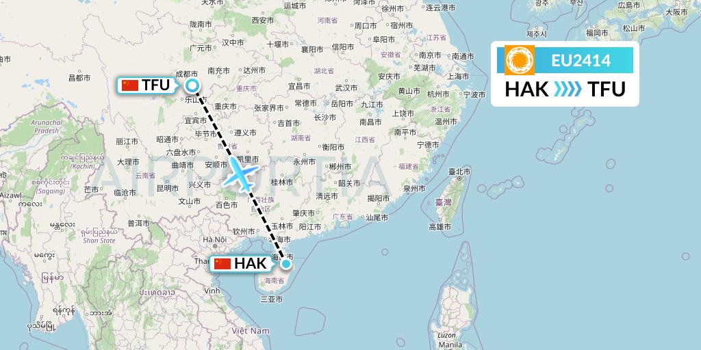 EU2414 Chengdu Airlines Flight Map: Haikou to Chengdu