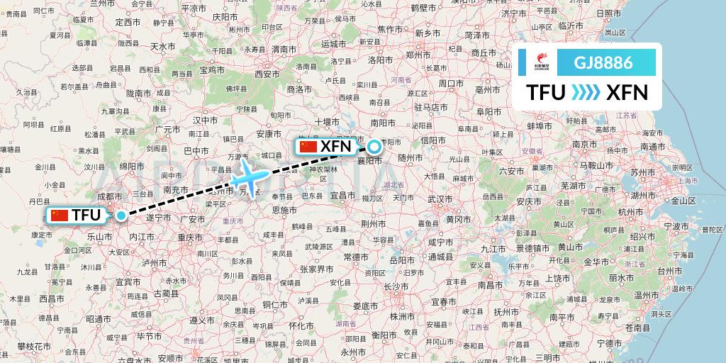 GJ8886 Loong Airlines Flight Map: Chengdu to Xiangyang