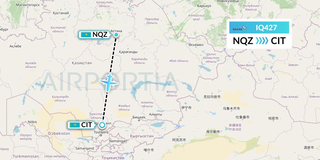 IQ427 Qazaq Air Flight Map: Astana to Shymkent
