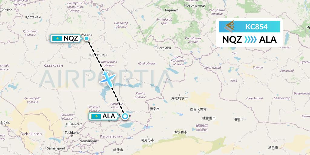 KC854 Air Astana Flight Map: Astana to Almaty