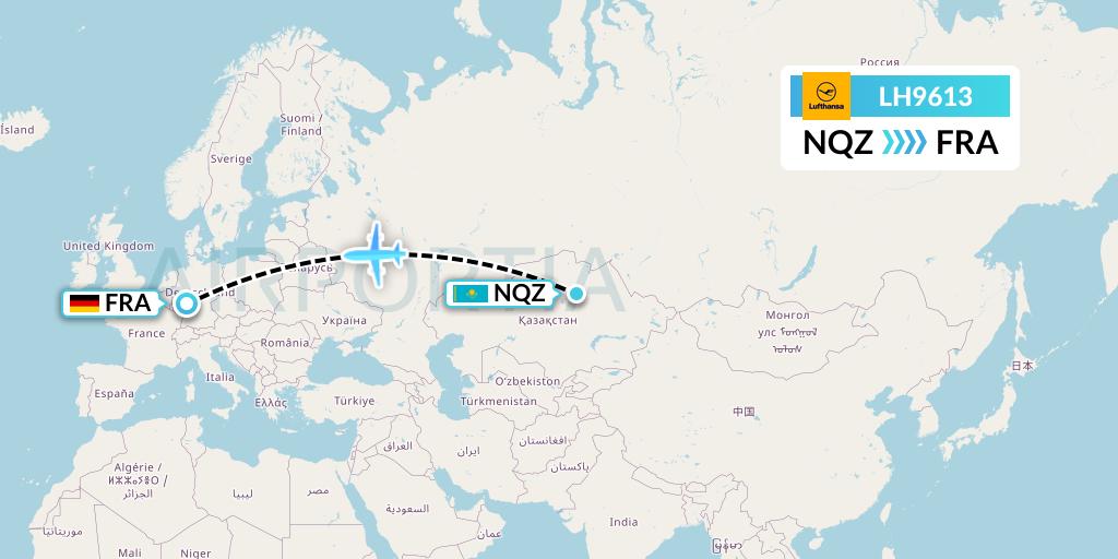 LH9613 Lufthansa Flight Map: Astana to Frankfurt