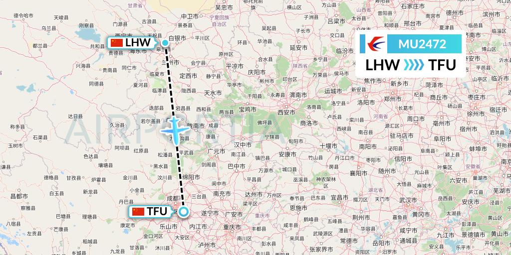 MU2472 China Eastern Airlines Flight Map: Lanzhou to Chengdu