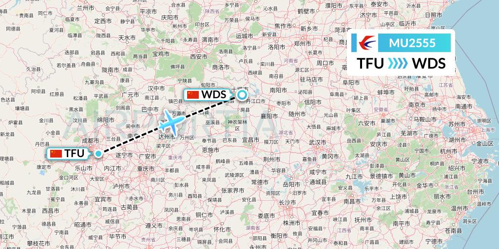 MU2555 China Eastern Airlines Flight Map: Chengdu to Shiyan