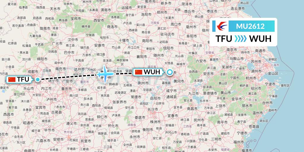 MU2612 China Eastern Airlines Flight Map: Chengdu to Wuhan