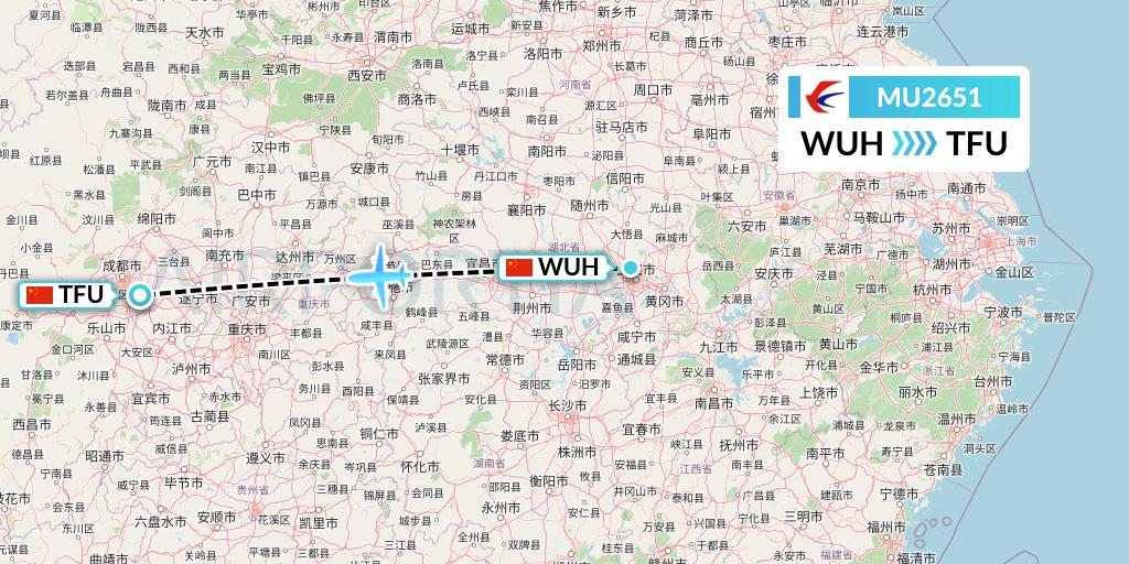 MU2651 China Eastern Airlines Flight Map: Wuhan to Chengdu