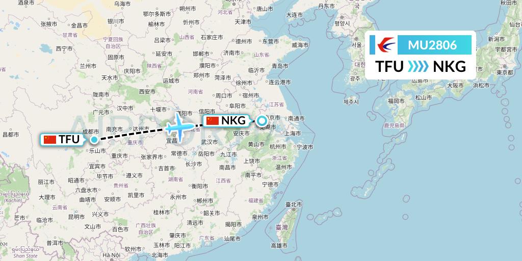MU2806 China Eastern Airlines Flight Map: Chengdu to Nanjing