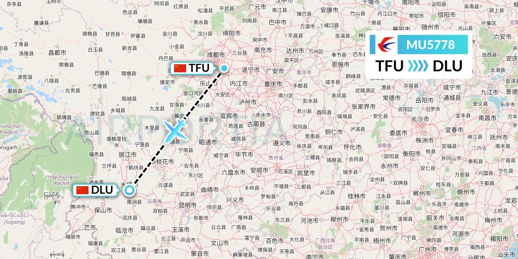 MU5778 China Eastern Airlines Flight Map: Chengdu to Dali