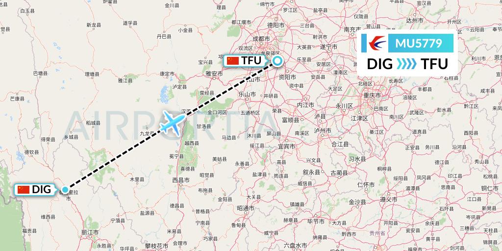 MU5779 China Eastern Airlines Flight Map: Shangri-La to Chengdu