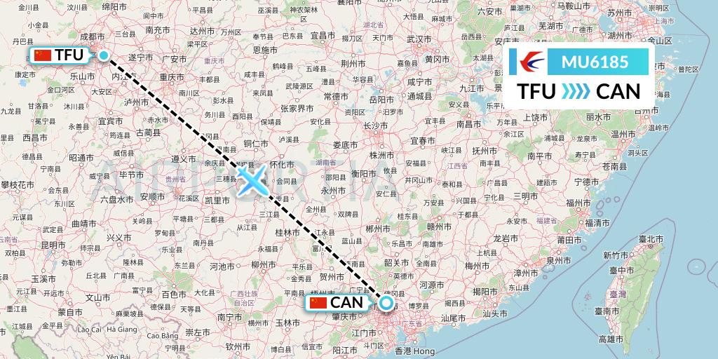 MU6185 China Eastern Airlines Flight Map: Chengdu to Guangzhou