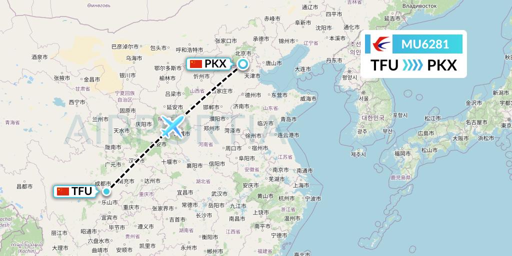 MU6281 China Eastern Airlines Flight Map: Chengdu to Beijing