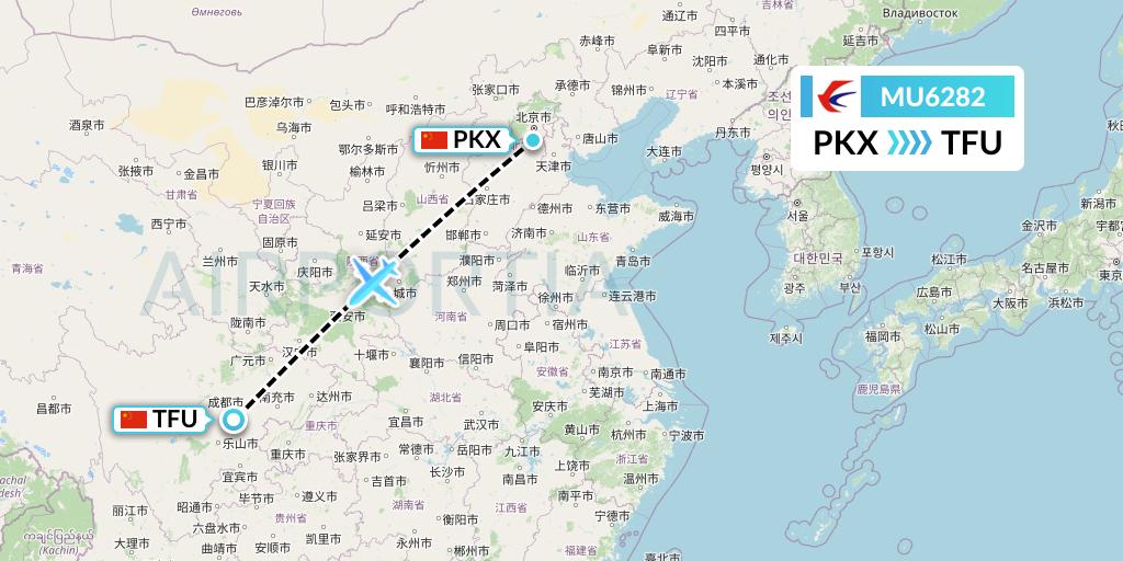 MU6282 China Eastern Airlines Flight Map: Beijing to Chengdu