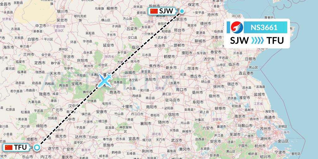 NS3661 Hebei Airlines Flight Map: Shijiazhuang to Chengdu