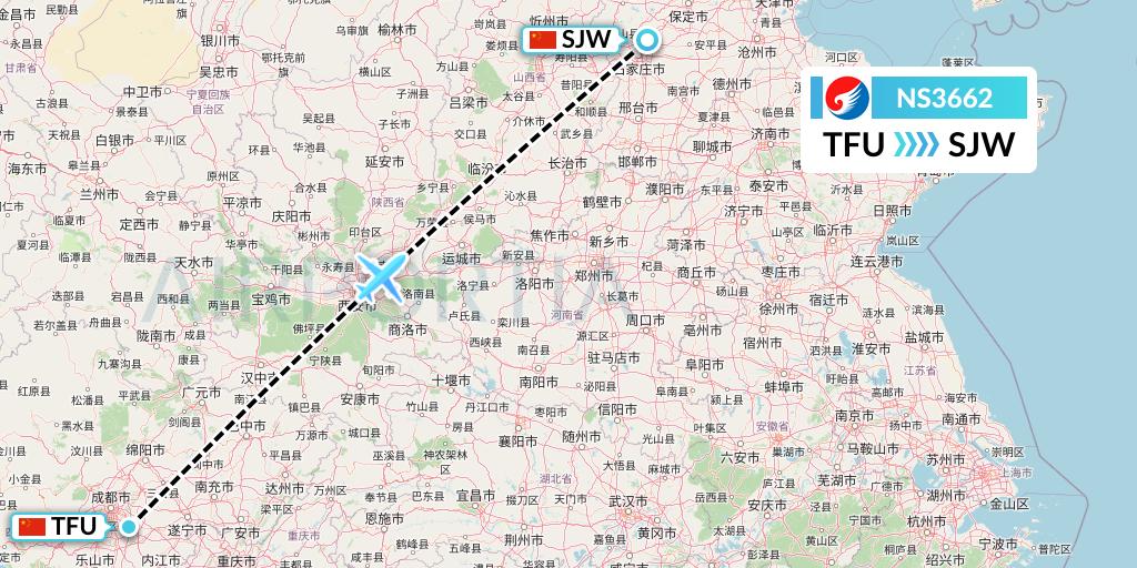 NS3662 Hebei Airlines Flight Map: Chengdu to Shijiazhuang