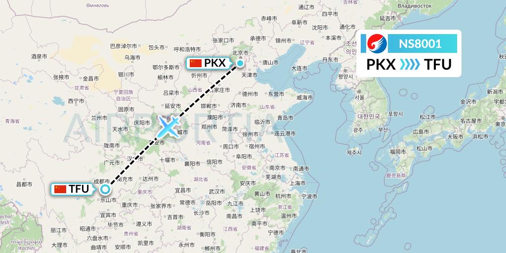 NS8001 Hebei Airlines Flight Map: Beijing to Chengdu