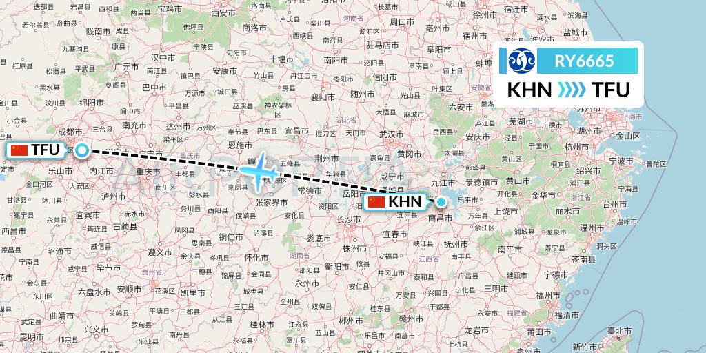 RY6665 Jiangxi Air Flight Map: Nanchang to Chengdu