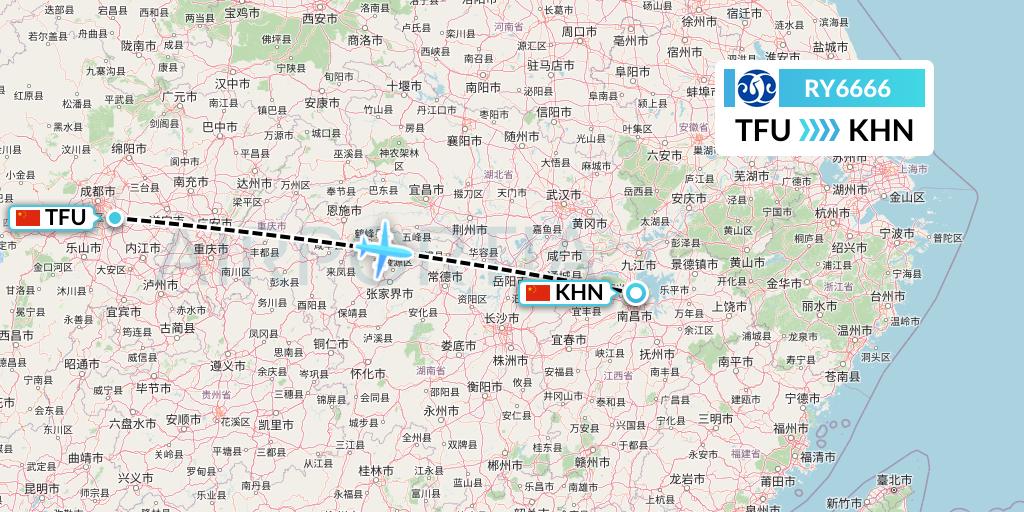 RY6666 Jiangxi Air Flight Map: Chengdu to Nanchang